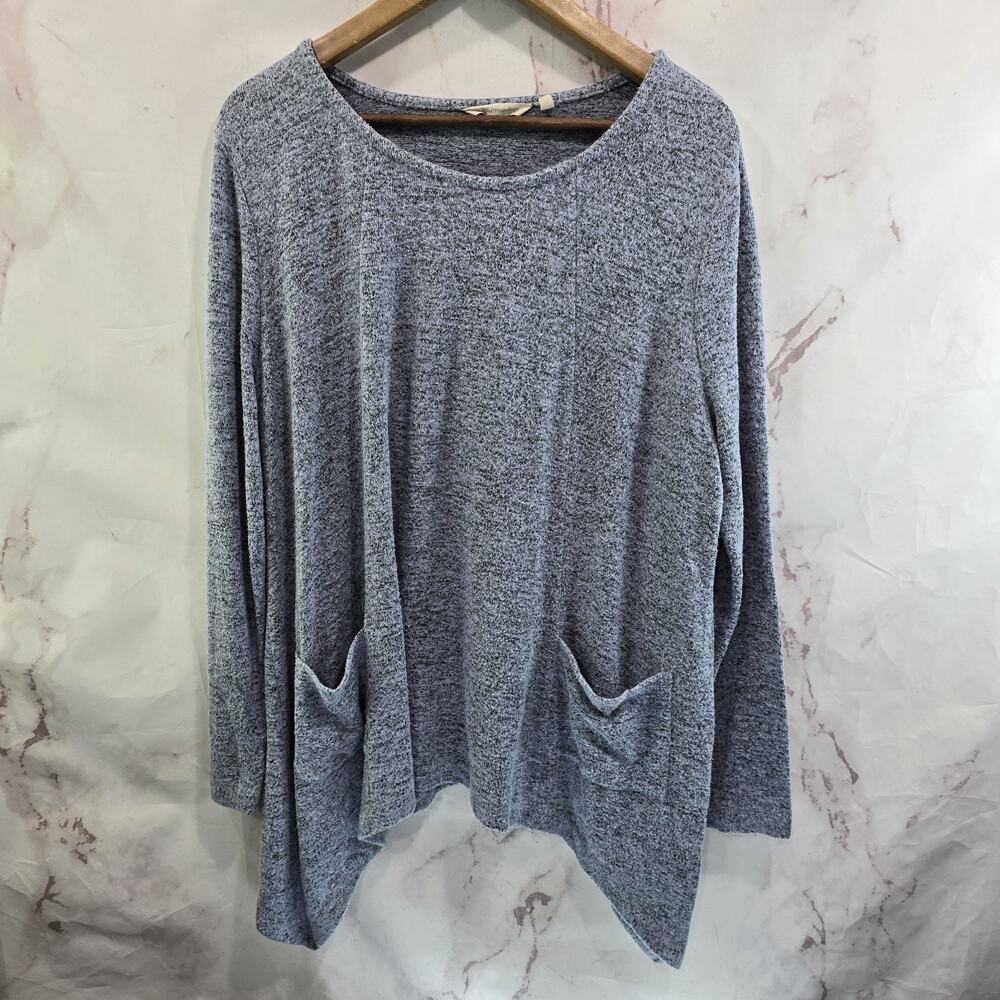 Soft Surroundings Shirt Womens XL Blue Pocket Softie Tunic Sweater Marled